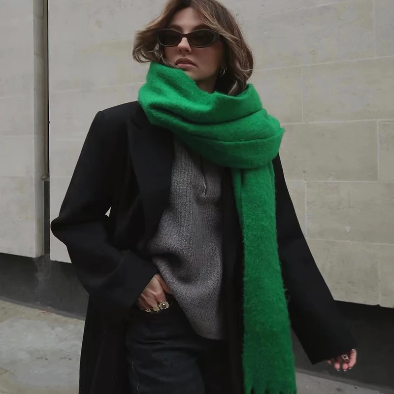 

2022 зимний теплый кашемировый шарф для женщин, дизайнерская однотонная шаль из пашмины, плотное одеяло, пончо Bufanda, женский шарф с кисточками