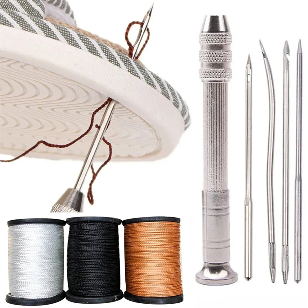 Leather sewing tools Durable Leather Sewing Awl Set Replaceable Multifunctional Shoes Repair Tool Kit Punch Stitching Needles DIY Sewing Leathercraft leather craft tools