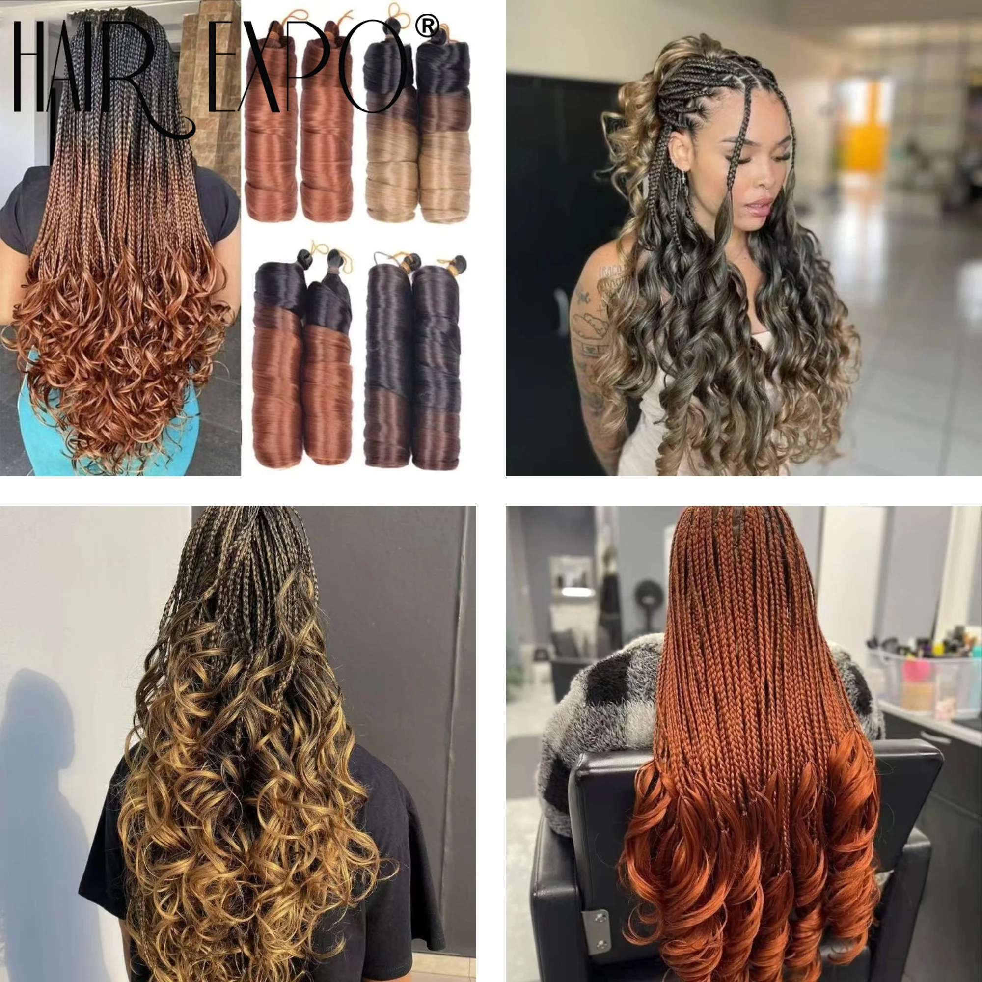 French Curls Braiding Hair Extensions Synthetic Hair Loose Wave Spiral Curl Braids Hair Ombre Pre Stretched Hair For Women 6