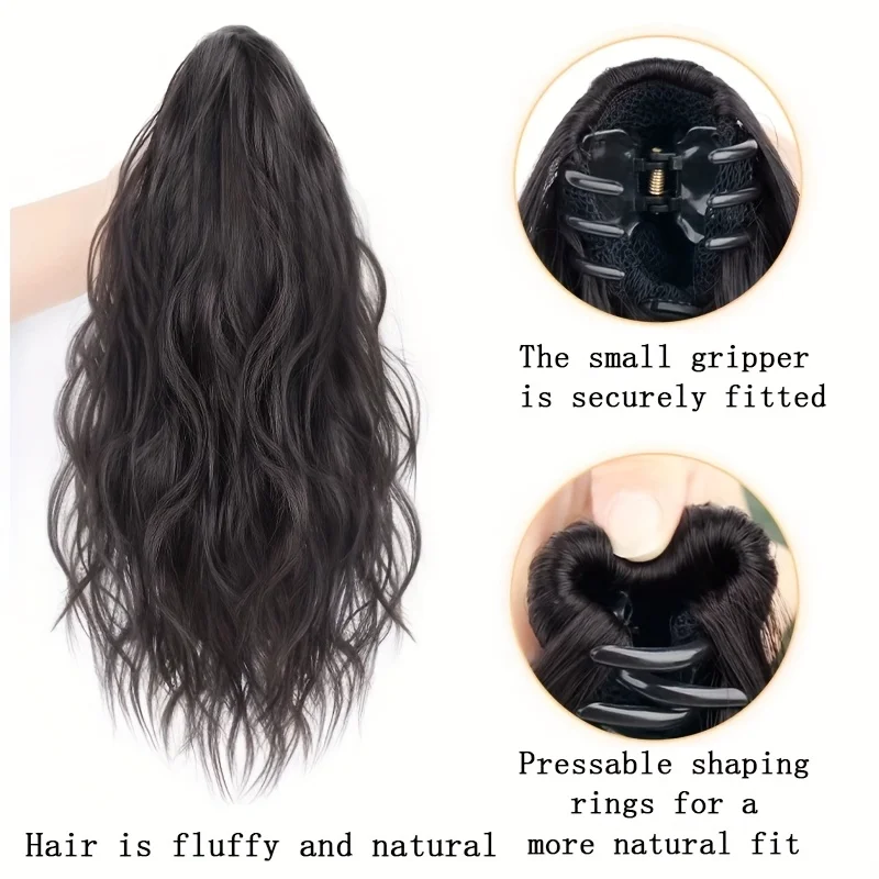 10-inch synthetic wave clip ponytail wig women's ponytail extension fake ponytail natural black heat-resistant