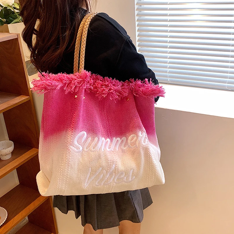 Luxury Designer Women's Shoulder Bags In 2023 Fashion New Contrasting Color Large Capacity Ladies Handbag Female Tassel Tote Bag