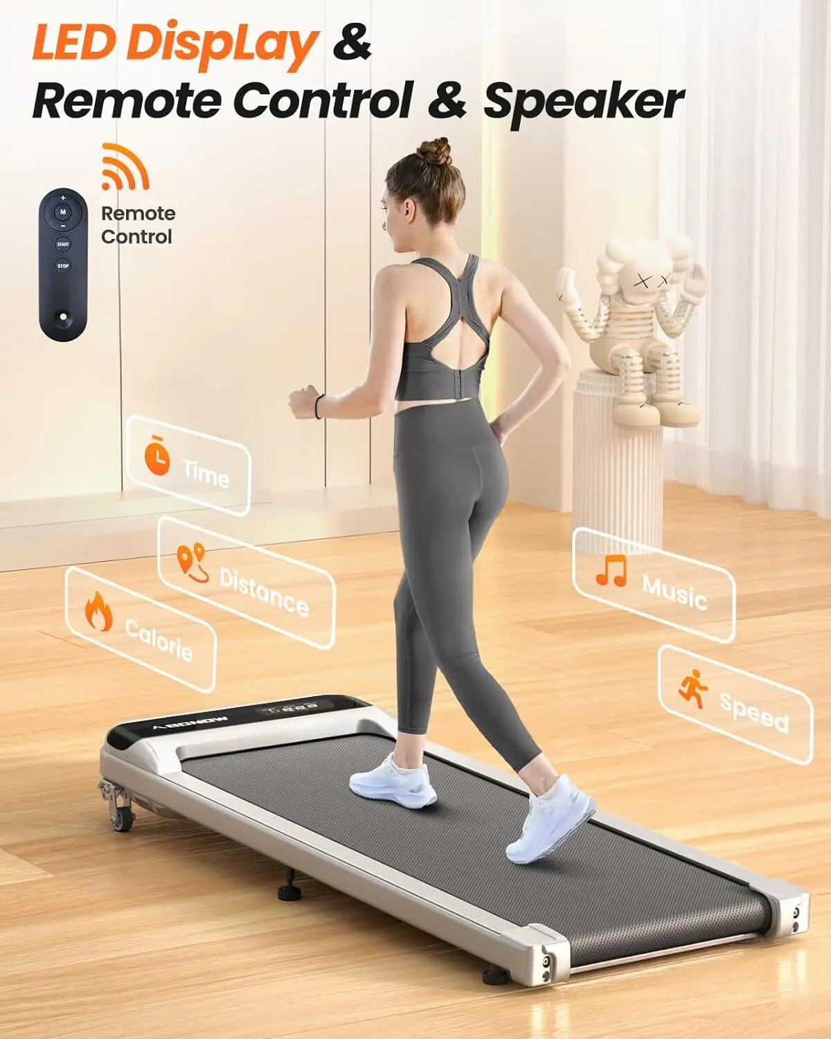 Walking Pad, Under Desk Treadmill with Incline for Home Office 2.5HP Portable Walking Treadmill with 280 Lbs Weight Capacity Wal