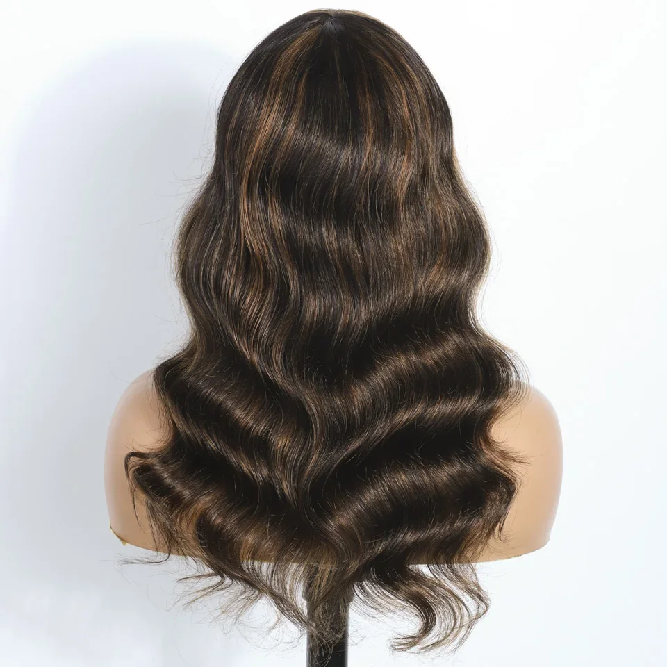 Human Hair Wigs 180D Body Wave With Bangs Ombre Blonde Brazilian For Women