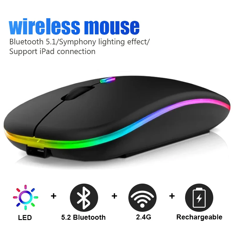 computer mouse gaming Bluetooth Wireless Mouse for PC Laptop IPad Tablet MacBook with RGB Backlight Ergonomic Silent USB Rechargeable Wireless Mice laptop mouse