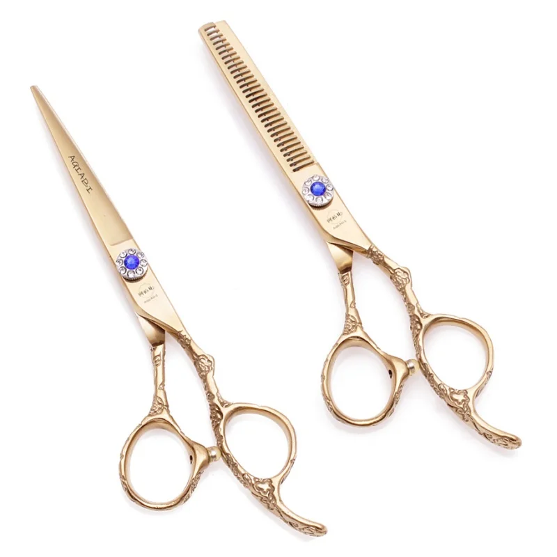 

Hair Scissors Professional 5.5/6 inch 440C Barber Cutting Scissors Set Plum Handle Thinning Shears Razor Edge Dropshipping A9002