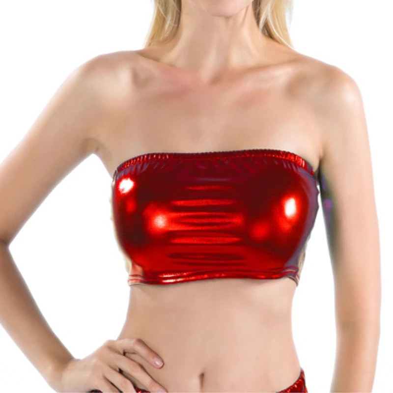 Summer Sexy Gold Strapless Dressy Crop Top Women Shiny Stretch Party Clubwear Sequin Tube Top Bandeau Tank Dance Costumes