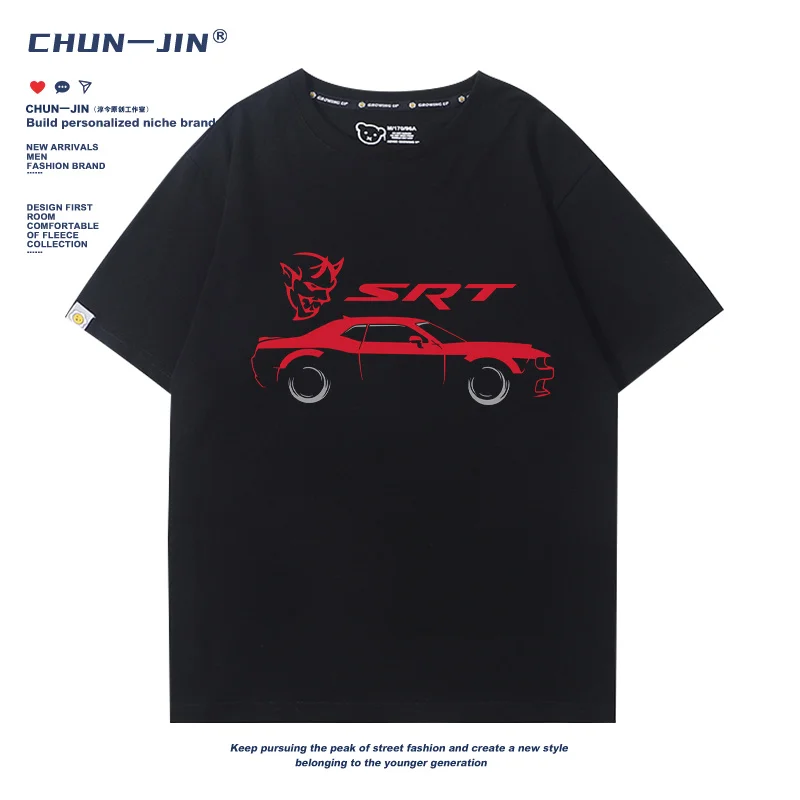 New Dodge SRT American big V8 muscle car Hellcat DEMON Charger Challenger pure cotton short sleeve summer T-shirt