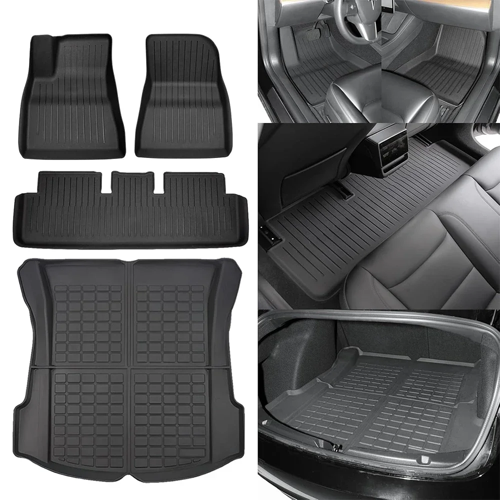 BEVO Floor Mats for Tesla Model 3 Highland All-Weather Cargo Liner Rear Cargo Tray Trunk Mat with Backrest Pad Accessories