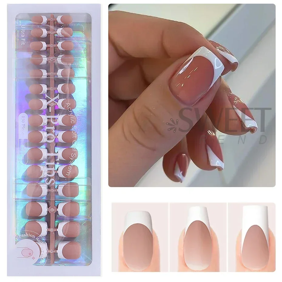 150/160pcs Short Square Fake False Nails Tips Soft Gel Press On Nail Artificial French y2k Nail Supplies for Women Manicure Tool