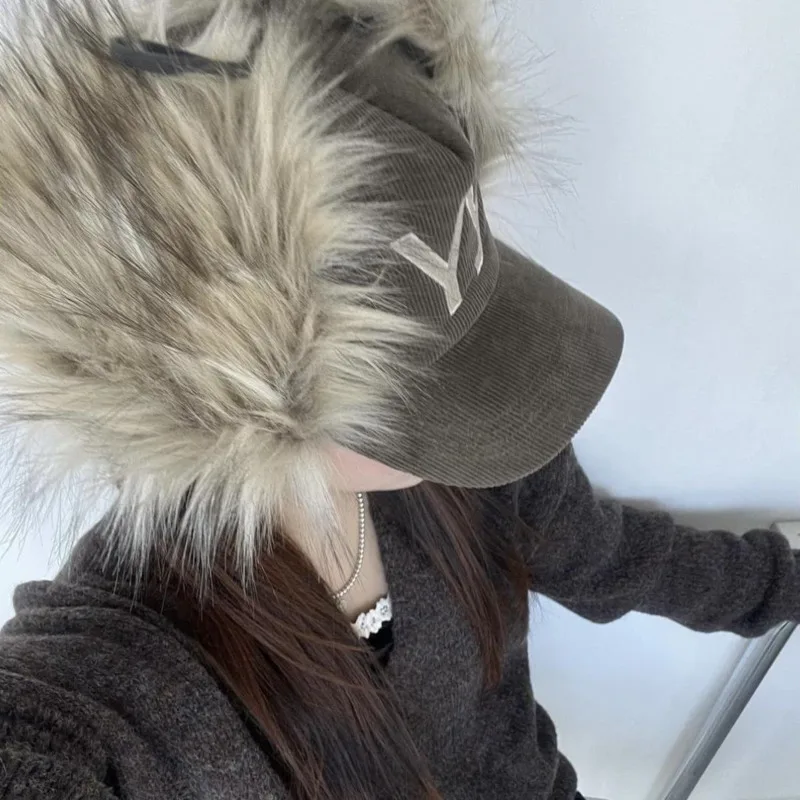 Baseball Cap Feather Retro Corduroy Embroidered Streetwear Daily Outdoor Sunscreen Hat for Women