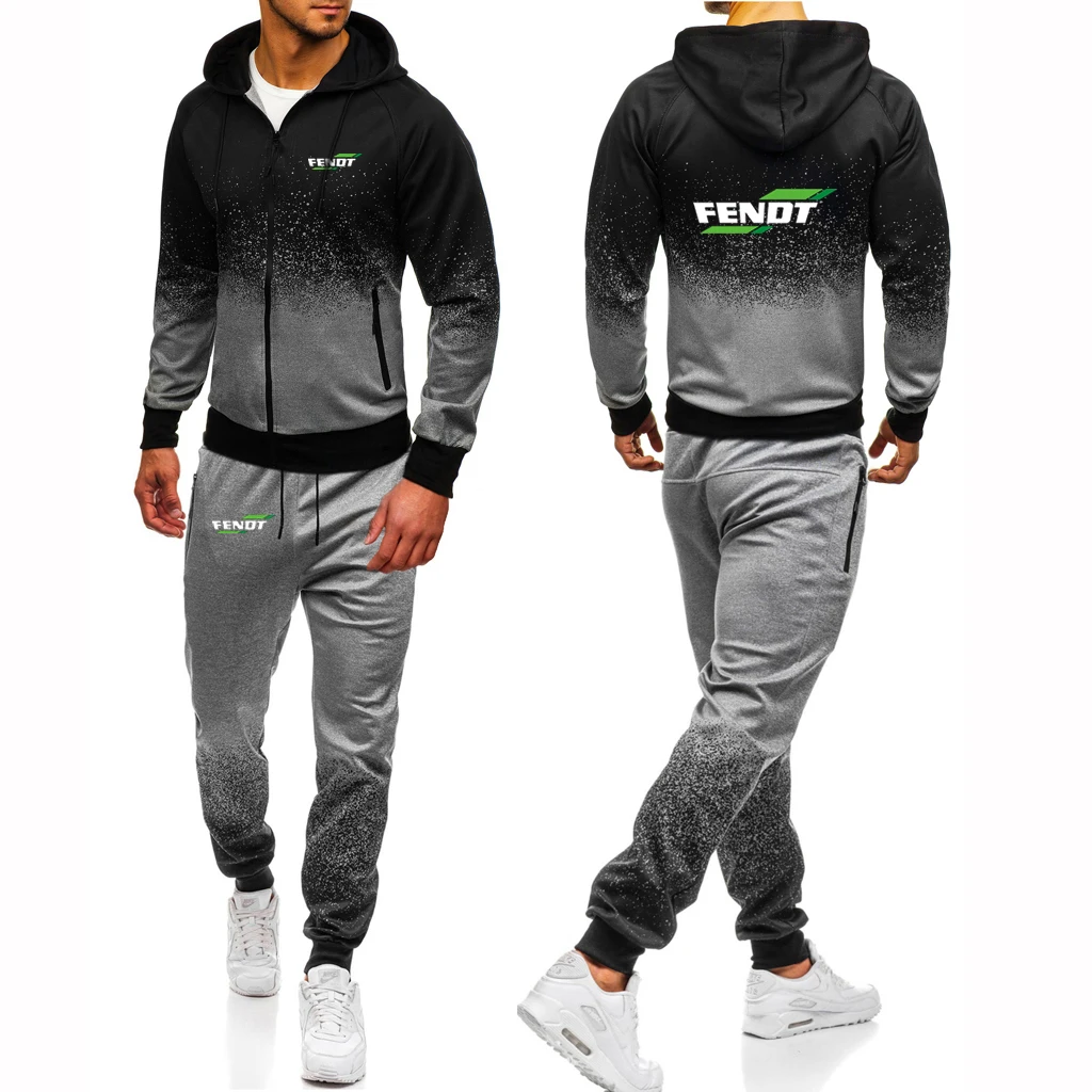 

FENDT 2023 Men's high-quality New Hoodies Casual comfort Gradient color Hooded Zipper Sweatshirt Sweatpants Suits 2-piece set