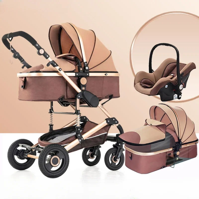3In1 Baby Stroller with car seat Foldable Children's Stroller Shock-absorbing Baby Carriage Removable Sleeping Basket 1