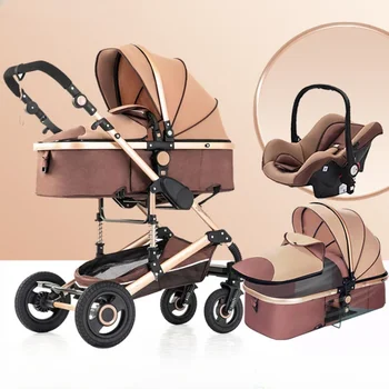 3In1 Baby Stroller with car seat Foldable Children's Stroller Shock-absorbing Baby Carriage Removable Sleeping Basket 1