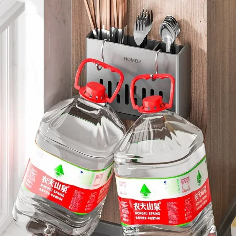 1-Piece Kitchen Utensil Rack-Multifunctional Draining Chopstick Holder Wall-Mounted or Freestanding Cutlery Storage Box Plastic 4