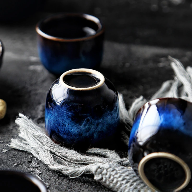 Japanese Sake Set Ceramic Blue Wine Cup Pot Tableware Retro Home Shochu Pot 1 4 Cups Set Tableware Barware Accessories