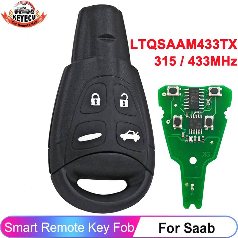 

KEYECU 434MHz ID46 4 Buttons Car Key Fob For SAAB 93 95 9-3 9-5 WF 2003 - 2011 Replacement Remote Key FCC ID: LTQSAAM433TX