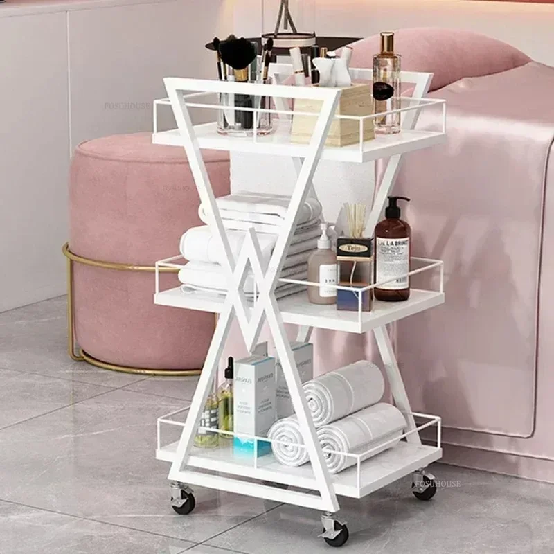 Modern Beauty Salon Gold Iron Salon Trolleys Professional Barbershop Tool Trolley Auxiliary Cart with Wheels for Beauty Z