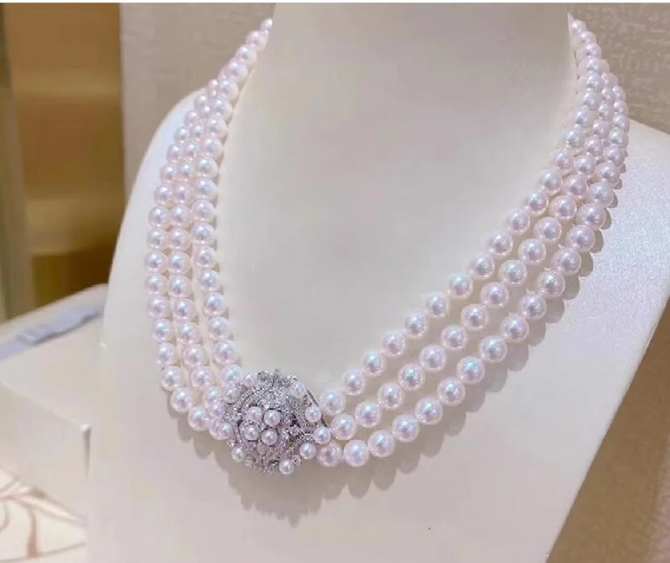 Triple AAA 7-8mm South China Sea Round White Pearl Necklace 18 inches 925s jordan 1 low golf triple white dd9315 101