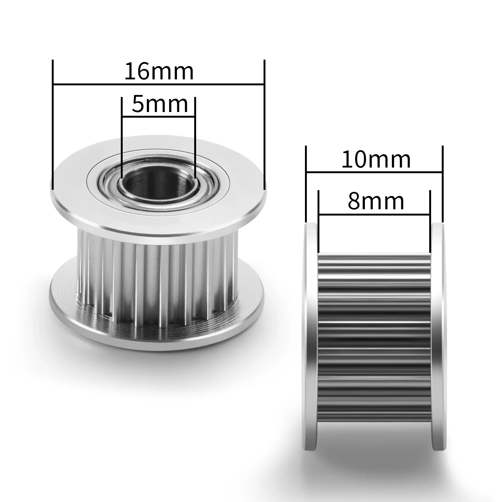 Enhanced Idler Pulley for 6mm Wide Timing Belt, 5mm ID, 16mm OD, 10mm Height