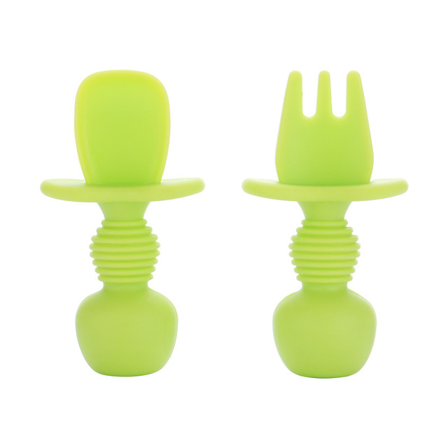 Grade Infant Mini Silicone Tableware Set Baby Soft Kitchen Accession Fork Spoon Kids Portable  Soild Color TeaSpoon