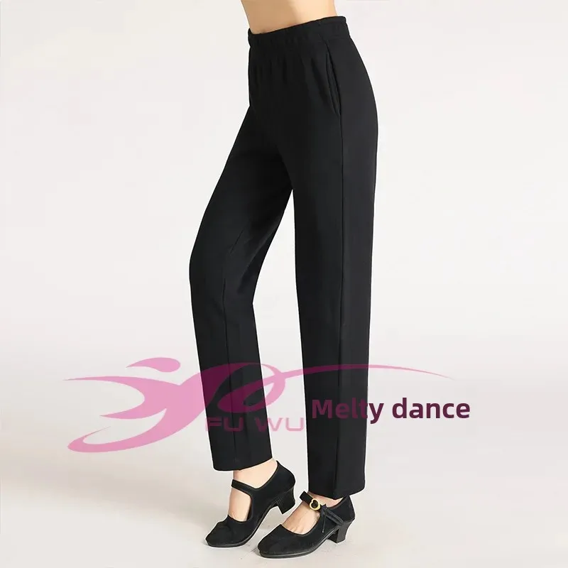 Dance Sport Pants Comfortable Fleece Lined Harlan Style Square Dancing Trousers Autumn Winter Sports Wear with Pockets