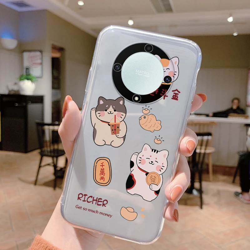 Clear Shockproof Silicone Case with Cute Cat Design - Transparent Cover