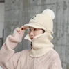 Letters C Knitted Beanie Scarf Set For Woman Girl Curved Brim Autumn Winter Hat Zipper Pompoms Cycling Ski Hunting Hat 4