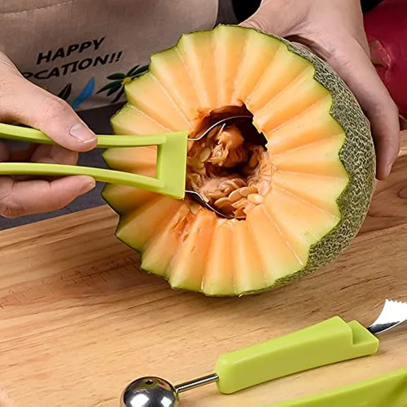 Melon Baller Scoop Set 2 In 1 Stainless Steel Fruit Scooper Seed Remover  Carving Knife Double Sided Melon Baller for Watermelon - AliExpress