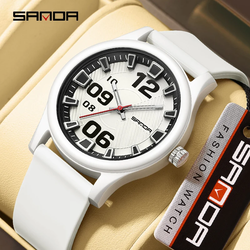 SANDA 3252 Elegant Fashionable Student Quartz Watch Popular Style Waterproof 50M Sports Watch Silicone Strap Dial Clear And Simp 2