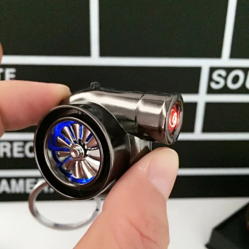 EDC 야외 터빈 라이터 터보 담배 라이터 USB 충전 키 체인 금속 자동차 키 체인 펜던트 자동차 수정 된 크리 에이 티브 선물