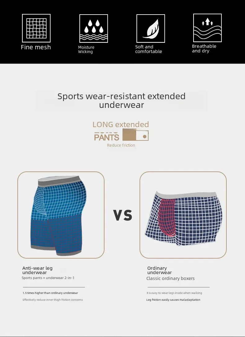 Description Picture 3 of itemMen Sporty Anti-wear Modal Underwear Running Fitness Tight Long Leg Quick Drying Extension Flat Corner Pants