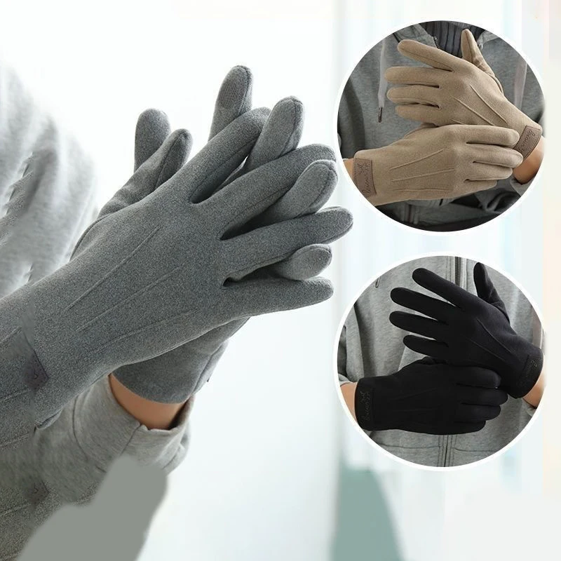 

Winter Keep Warm Touch Screen Plus Velvet Inside Suede Mens Gloves Fashion Simple Solid Thicken Man Outdoor Cycling Drive