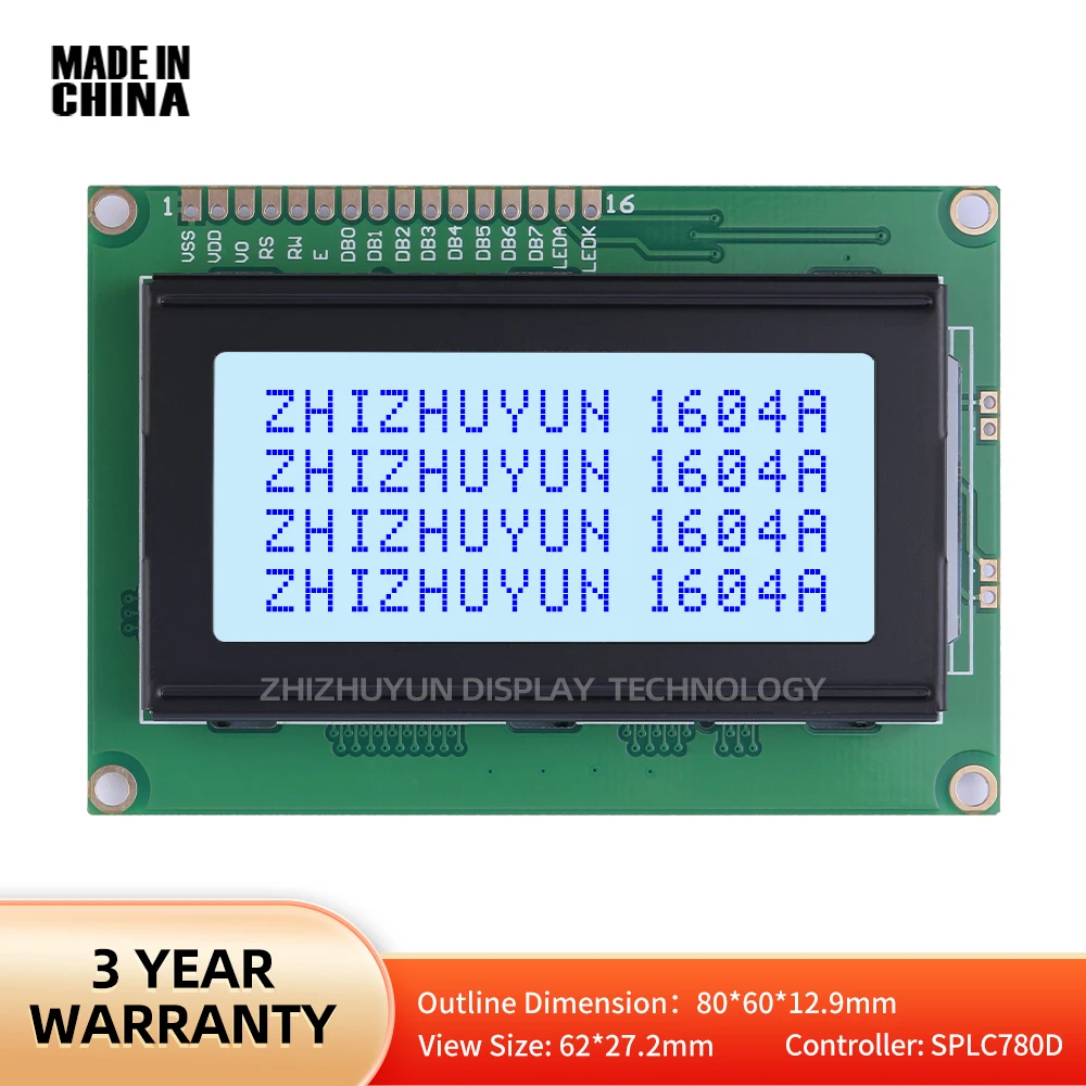 

Quality Assurance 1604A LCD Display Module Grey Film Blue Font LCM Display Module Lattice LCD Character Screen