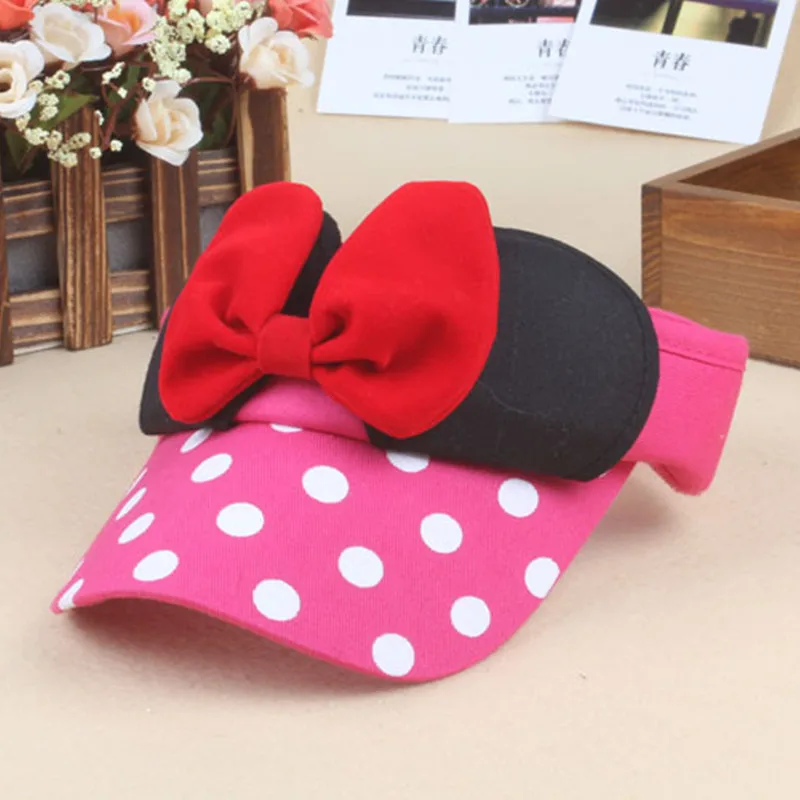 Summer New Children's Hat Cute Pink Wave Dot Bow Girl Baby Outdoor Sports Portable Sunshade and Sunscreen Empty Top Hat
