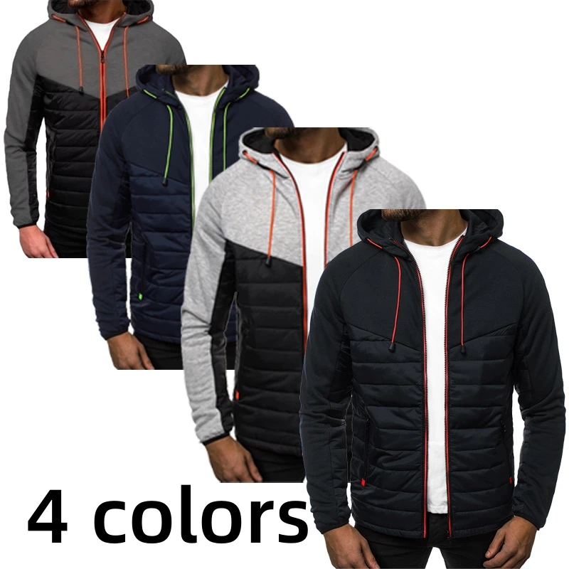 

Men's patchwork Hoodie coat Fashion zipper jacket Outdoor Sportswear Autumn and winter warm sweater Slim coat