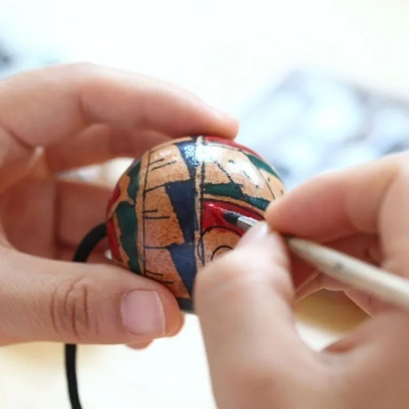Indonesian Hand Drawn Sand Eggs Wooden Aslatuas Rhythmic Ball Shaker Single Handed Use Impact Music Instruments Niche Gifts