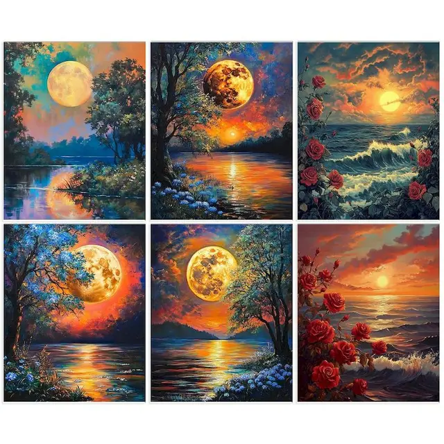 Gatyztoire – peinture acrylique par numéros, paysage de coucher de soleil, image par numéros, Art mural, peinture sur toile, décorations pour la maison, cadeau Unique 1