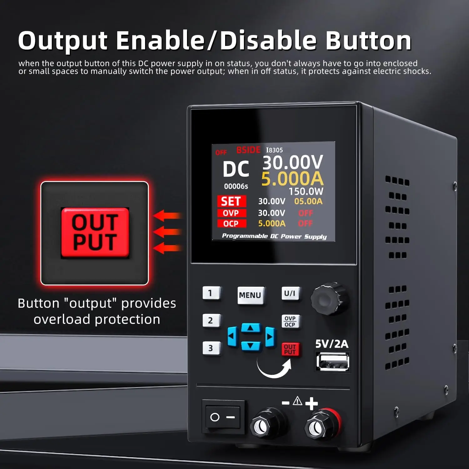 DC Power Supply (0-30V,0-5A) Adjustable, Switching Power Supplies, Mini High Precision 4-digit Display With USB Fast Charging Interface, Variable Lab Bench Power Supply, Output On/off/encoder Knob