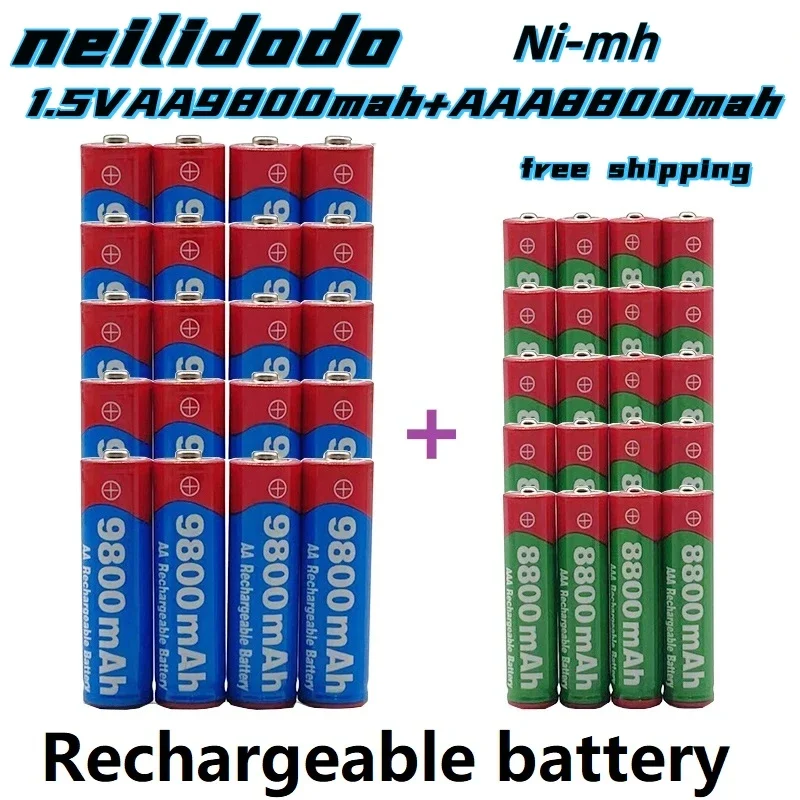 

Ni-mh 1.5V AA 9800mAh+1.5V AAA 8800mAh Alkaline Rechargeable Battery with Charger for Toy Fan Remote Control, Etc Free Shipping