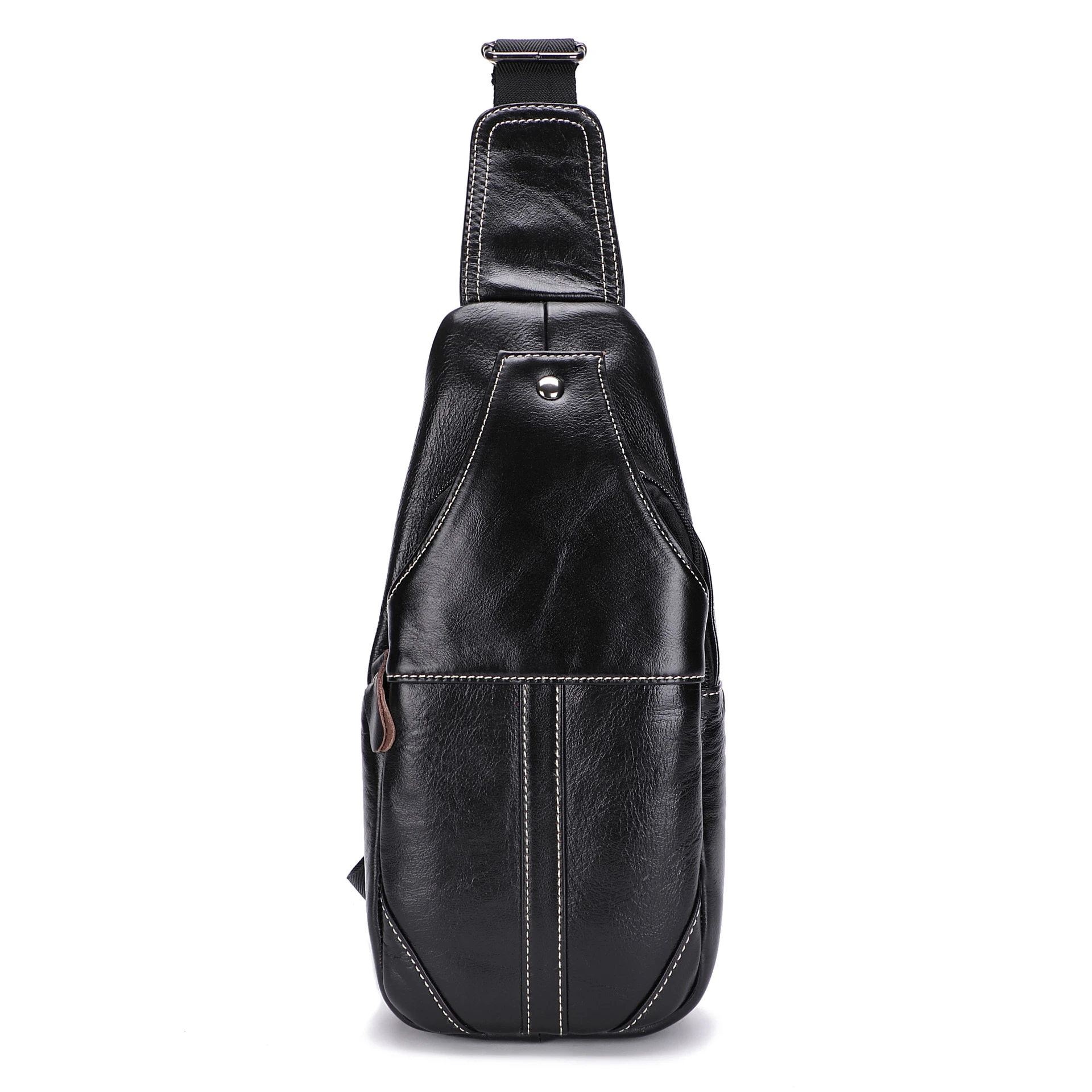 Top Quality Men's Vintage Chest Bag Cowhide Leather Casual Shoulder Bag