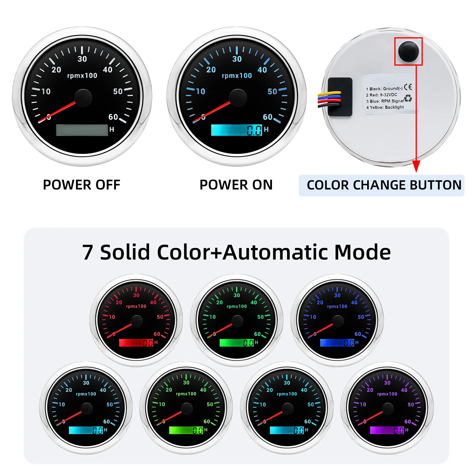 85MM Digital Tachometer 3000/4000/6000/7000/8000 RPM 7Colors Backlight Boat Tachometer with LCD for Car Marine Boat Yacht RV engine tachometer tachometer gauge tachometer meter