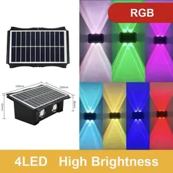 Waterproof Outdoor Solar LED Wall Lamp for Elegant Up and Down Illumination in Gardens and Balconies (4LED RGB Light)