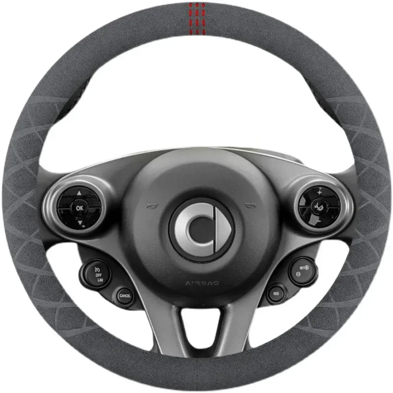 Luxury Cowhide Suede Steering Wheel Cover - Breathable and Universal Fit Car Accessory
