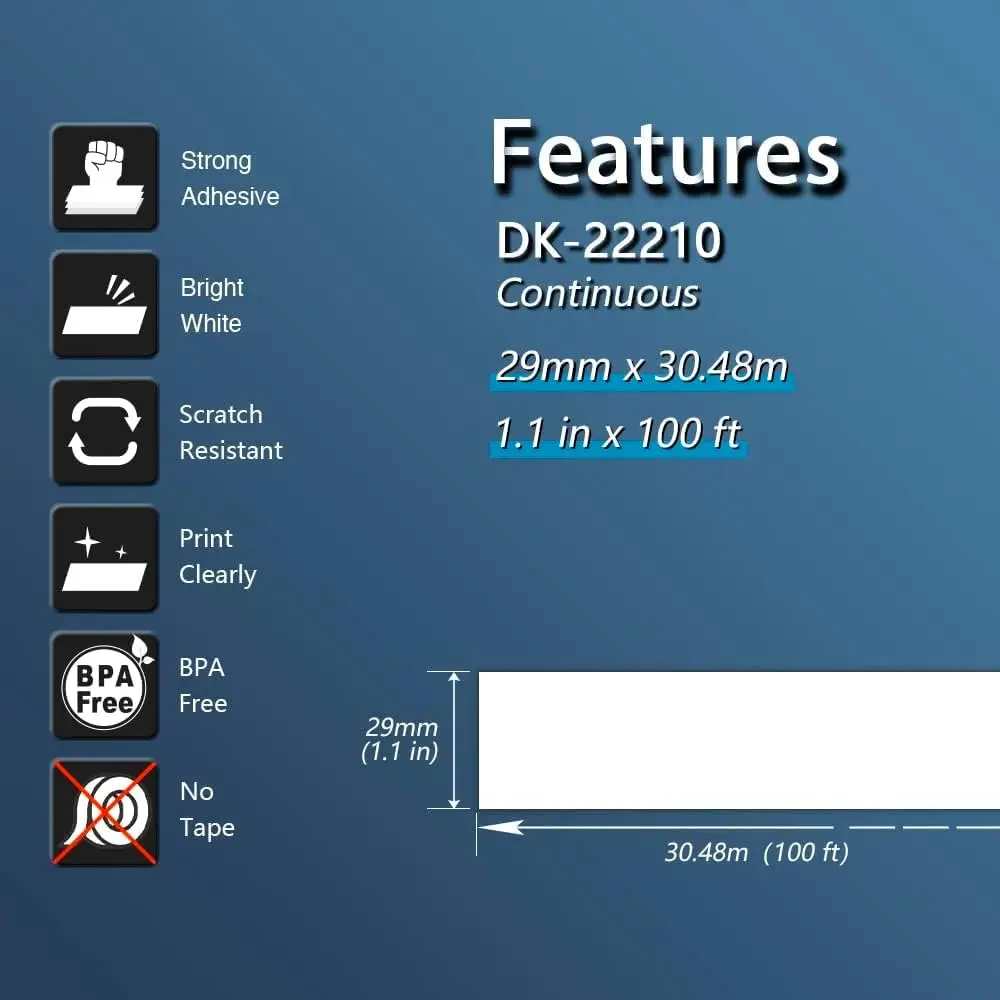 4 x 롤 Brother DK 22210 DK-22210 DK2210 호환 연속 라벨 29mm x 30.48m QL-570 580 700 800 1050 1060 1110
