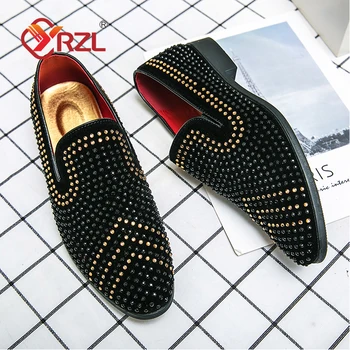 YRZL Dress Shoes Men Rhinestones Decorate Leather Shoes Slip on Flats New Design Moccasin Party Wedding Office Shoes for Men ጫማ ሰብኡት ራይንስቶን ብቘርበት እተሰርሐ ጫማ ኣብ ቅጥራን ሓድሽ ንድፊ ሞካዚን ናይ መርዓ ቤት ጽሕፈት ሰብኡት ጫማ