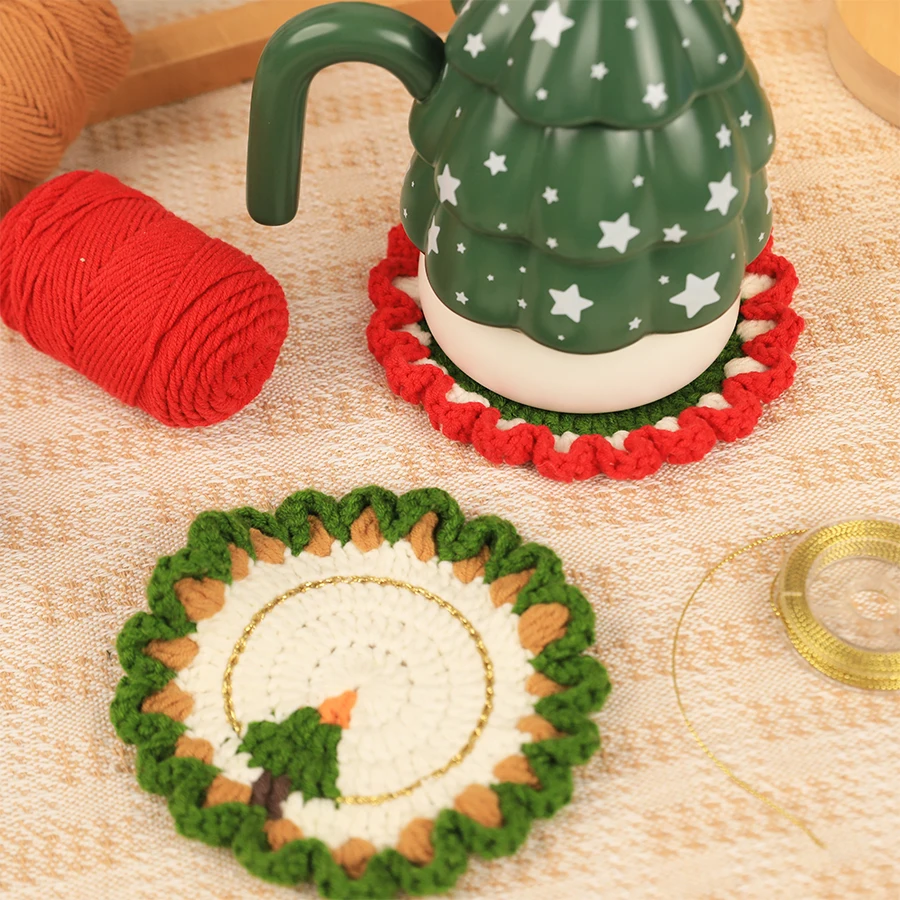 Sewing DIY Crochet Coaster Kit With Hand Knitting Yarn Needles Plush Doll Easy for Starter Includes Enough Yarn Hook Accessories