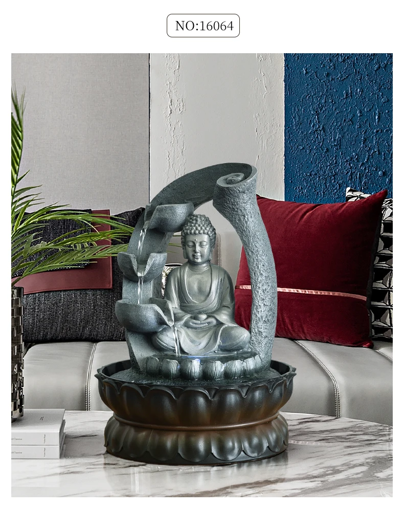 Fontaines à eau à l’effigie de buddha, à 4 niveaux de débordement, avec lumière Led, pour le bureau, décoration de la maison.
