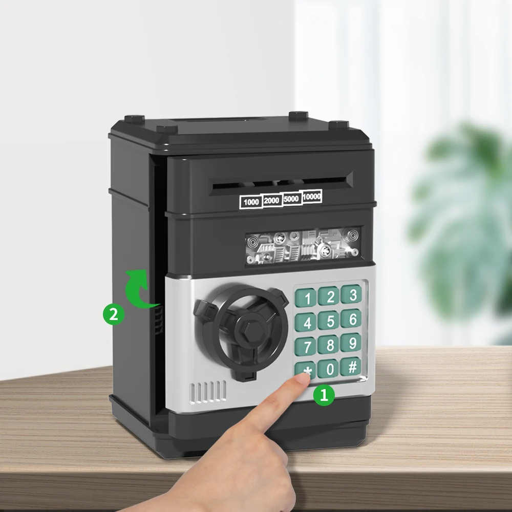 Toy Saving Bank. Electronic, Password-Protected. Auto-scroll For Paper Money. Ldeal Gift For Kids 3+ (Black). 5