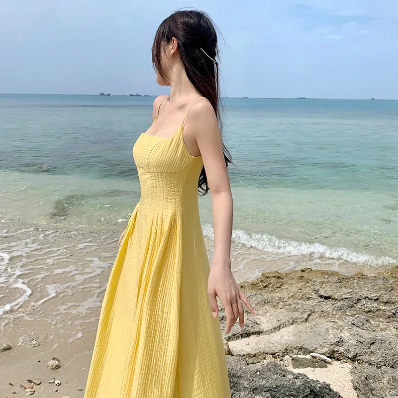 Summer Fashion Sexy Camis Long Dress Women's Retro Silm Yellow Dresses  Backless Beach Loose Shirt Coquette Aesthetic Y2k Clothes - AliExpress  200000345