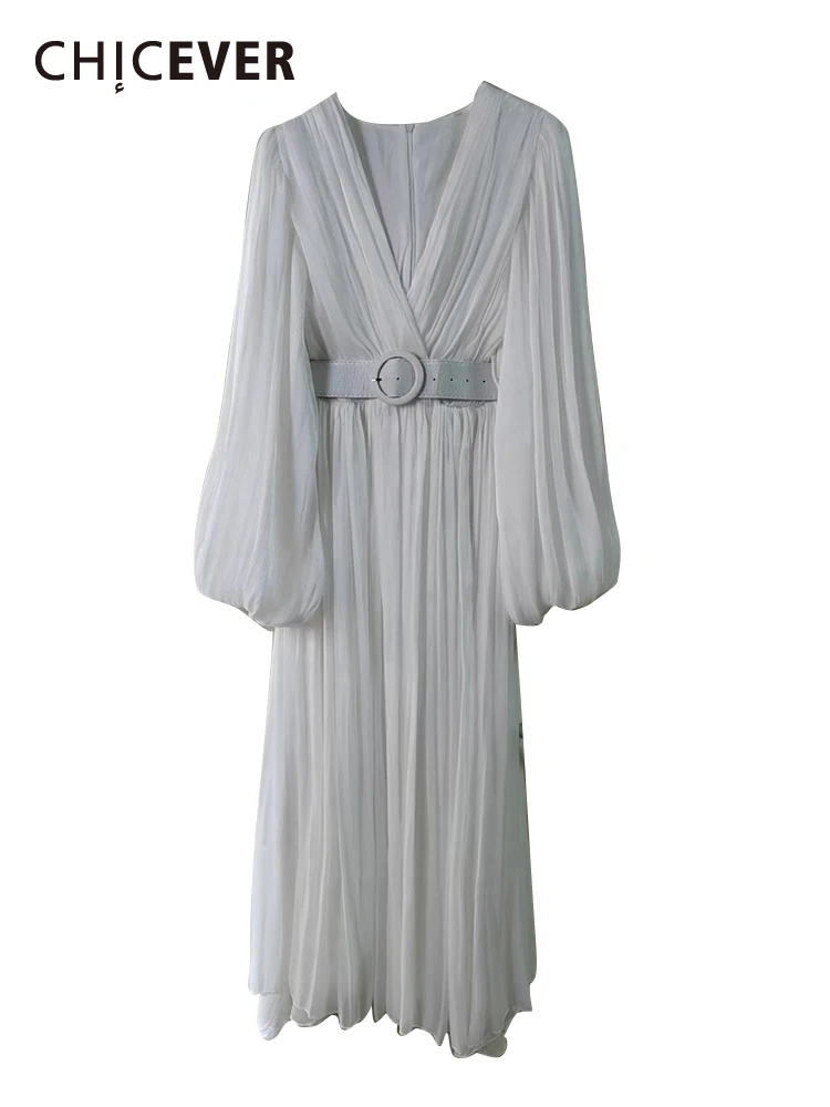 

Женское платье-миди CHICEVER, элегантное однотонное платье с v-образным вырезом, рукавами-фонариками и высокой талией